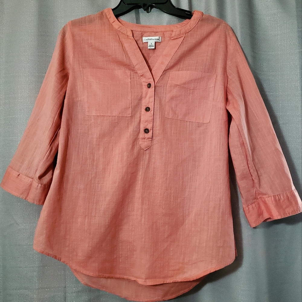 Croft & Barrow Coral 3/4 Sleeve Henly Top | Women Size Small